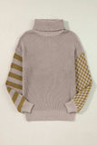 Striped & Checkered Turtleneck Dropped Shoulder Sweater - Trendsi - Flyclothing LLC