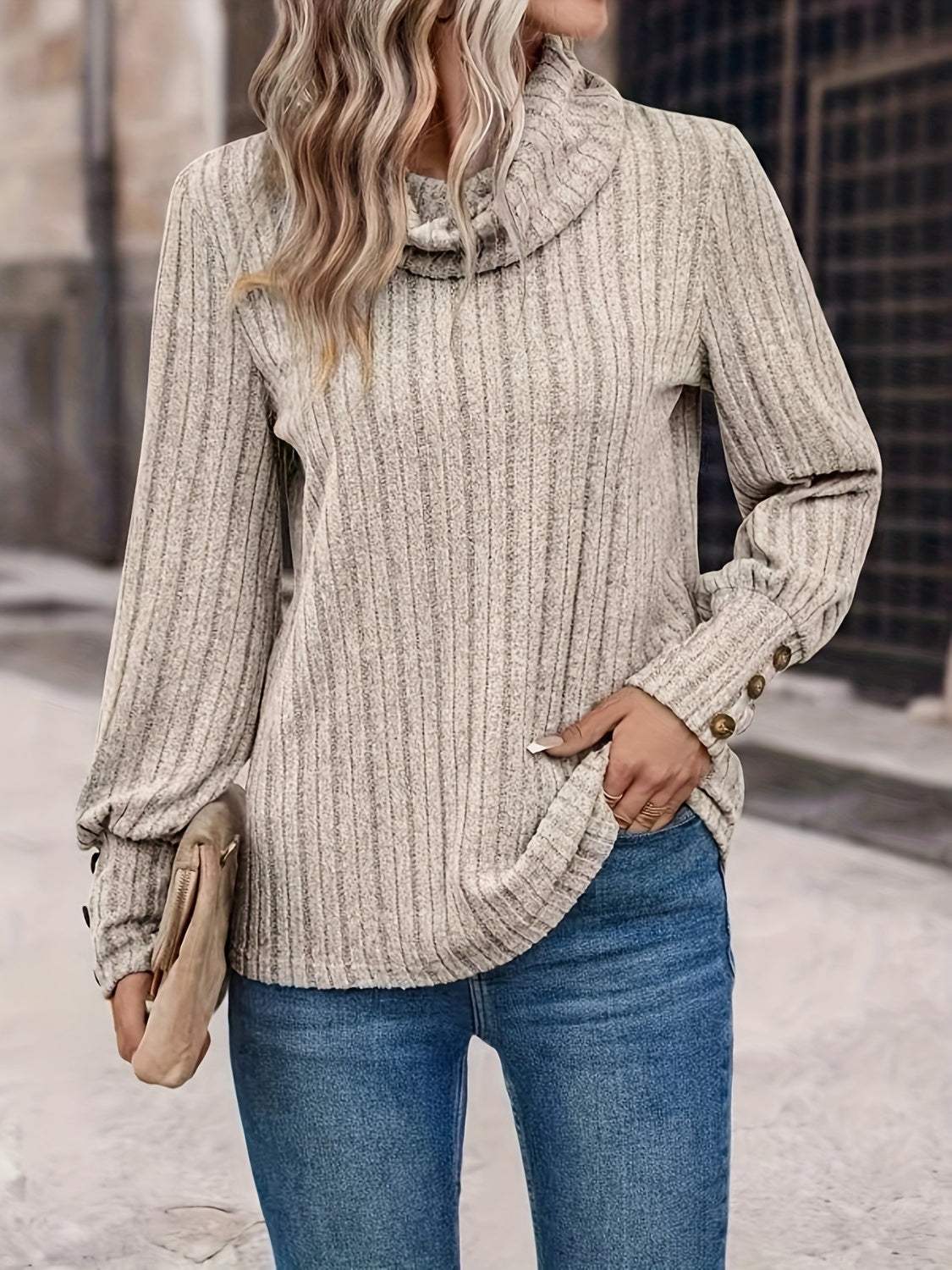 Turtleneck Long Sleeve T-Shirt - Trendsi - Flyclothing LLC