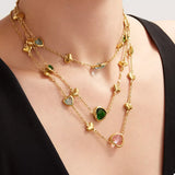 18K Gold-Plated Heart Necklace with Glass Stone - Trendsi - Flyclothing LLC