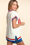 Haptics Letter Embroidery Slit Knit Top - Trendsi - Flyclothing LLC