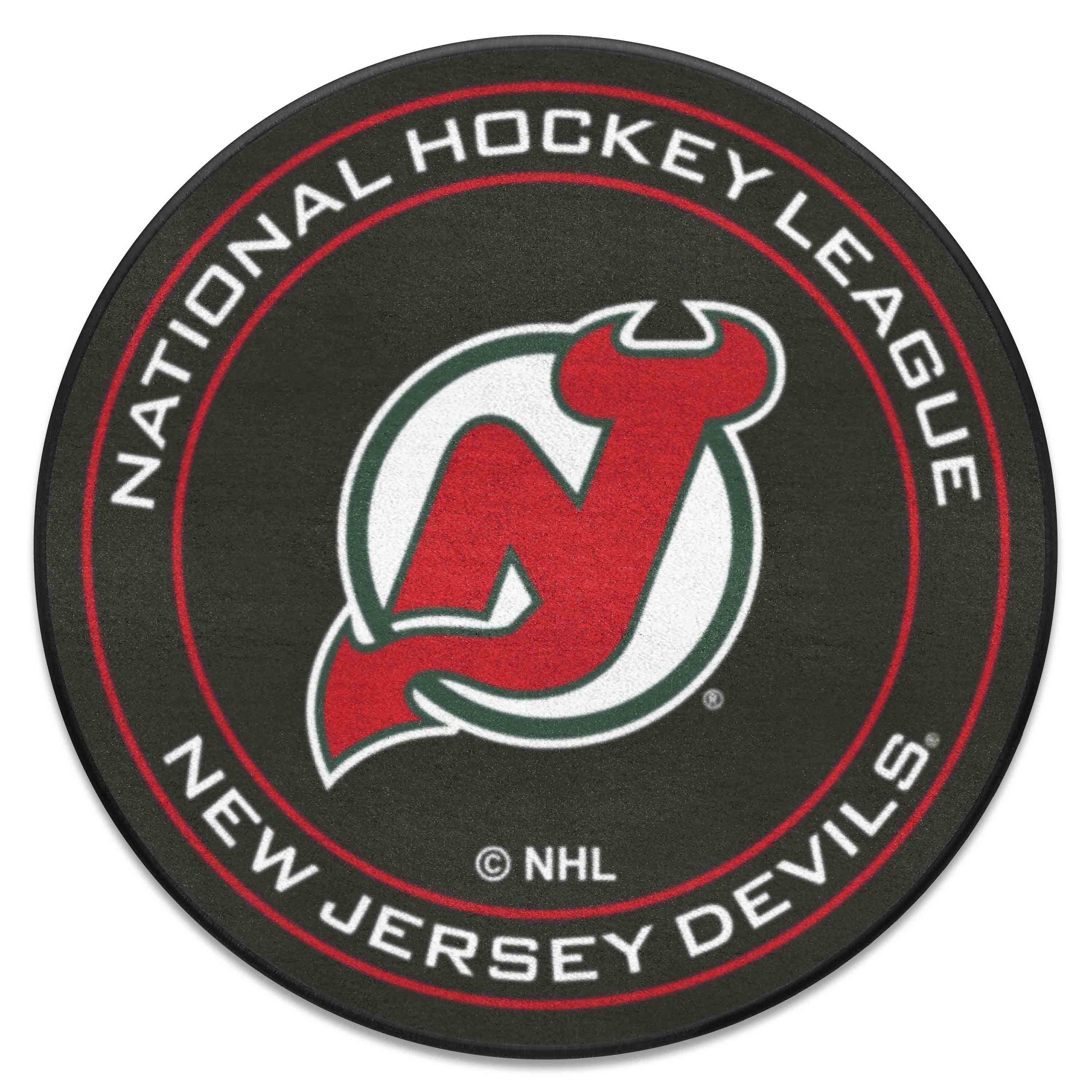 NHLRETRO New Jersey Devils Hockey Puck Rug - 27in. Diameter - New Jersey Devils