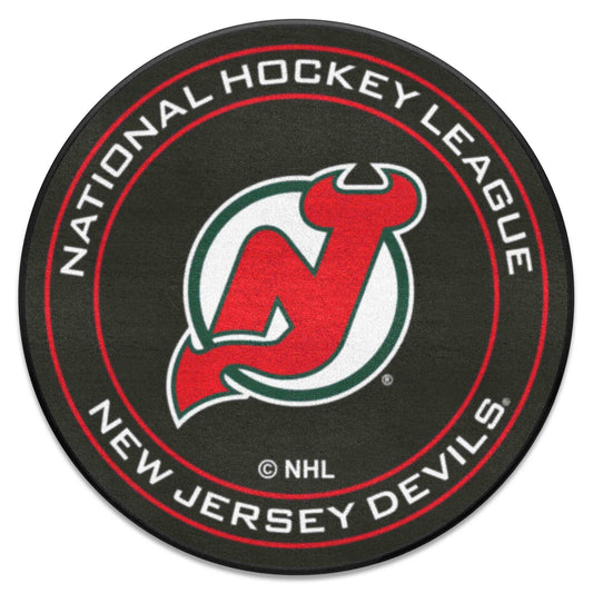NHLRETRO New Jersey Devils Hockey Puck Rug - 27in. Diameter - New Jersey Devils