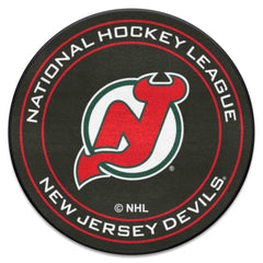 NHLRETRO New Jersey Devils Hockey Puck Rug - 27in. Diameter - New Jersey Devils