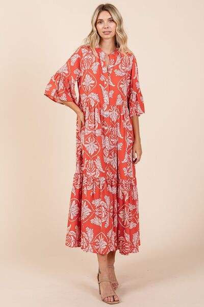 Mittoshop Abstract Leaf Print Tiered Ruffle Dress - Trendsi - Flyclothing LLC