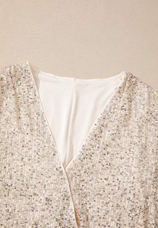 Sequin Surplice Long Sleeve Bodysuit - Trendsi - Flyclothing LLC