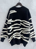 Contrast Round Neck Long Sleeve Sweater - Trendsi - Flyclothing LLC