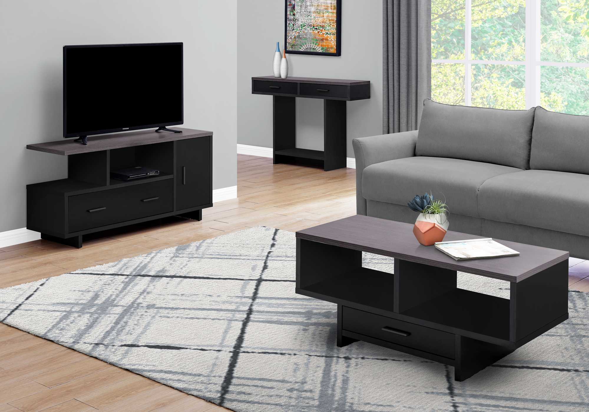 47" Gray and Black Open Shelving TV Stand - Homeroots