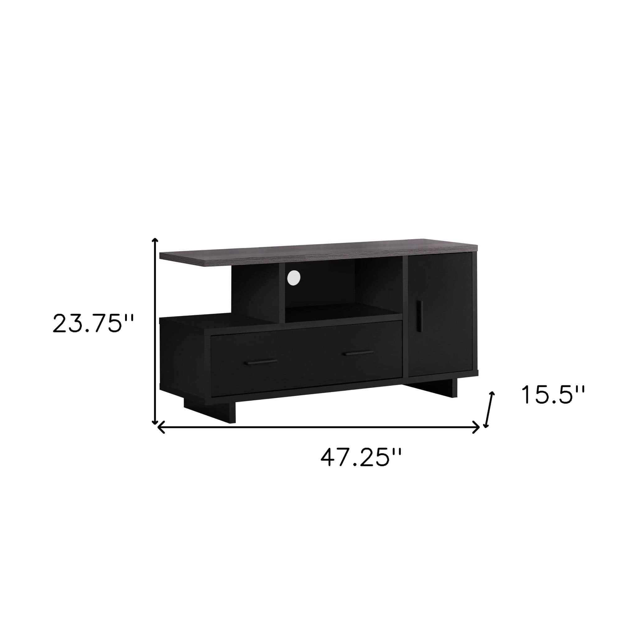 47" Gray and Black Open Shelving TV Stand - Homeroots
