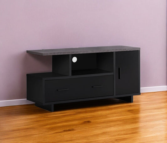 47" Gray and Black Open Shelving TV Stand - Homeroots