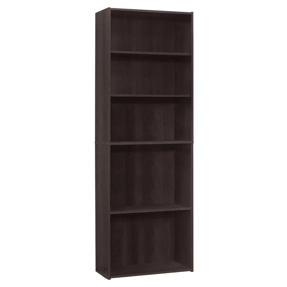71" Cappuccino Wood Adjustable Bookcase - Homeroots