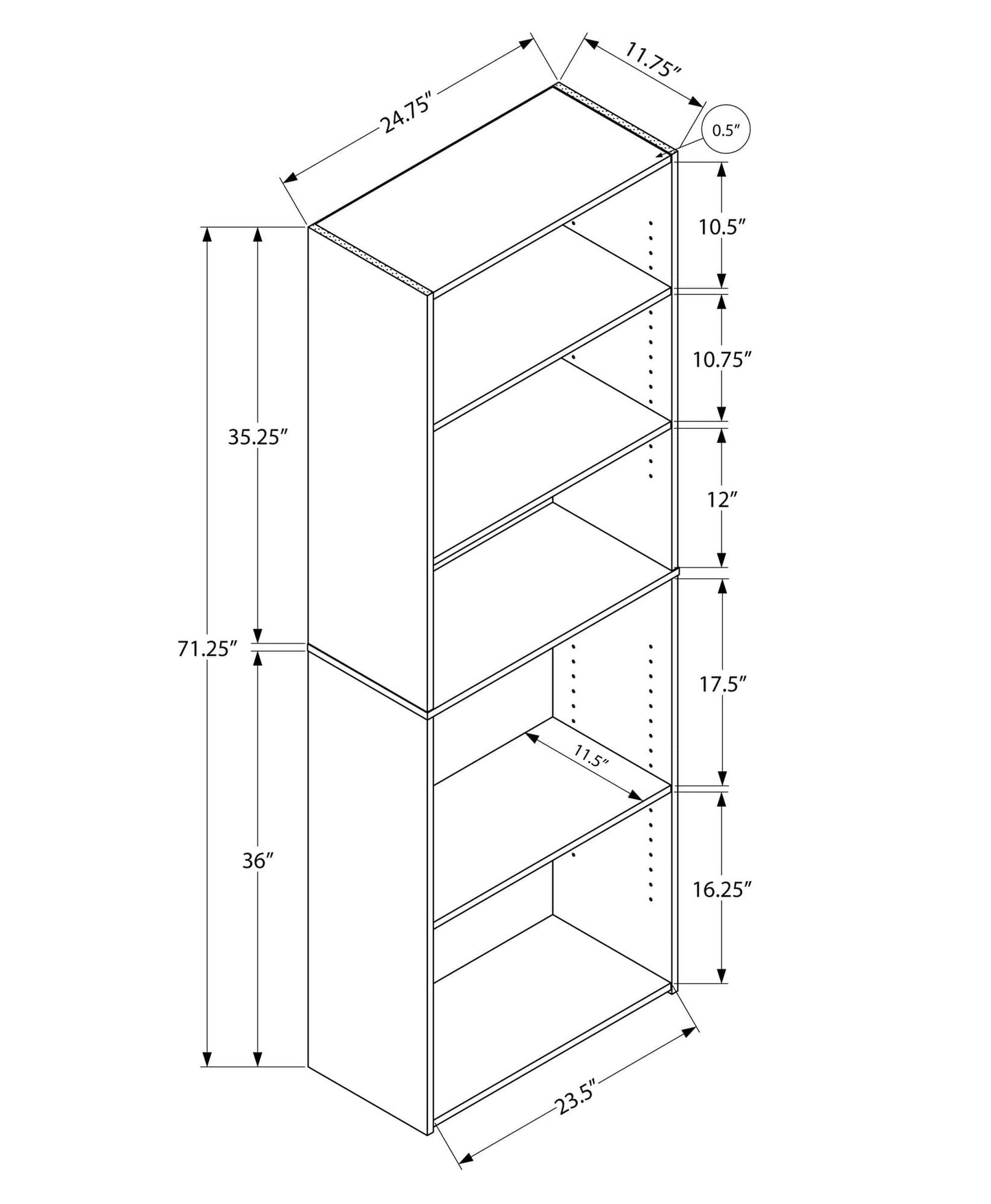71" Taupe Wood Adjustable Bookcase - Homeroots - Flyclothing LLC