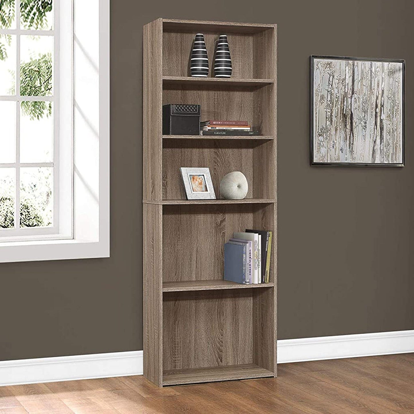71" Taupe Wood Adjustable Bookcase - Homeroots - Flyclothing LLC