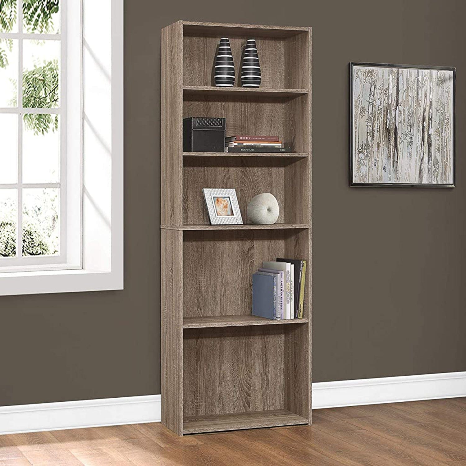 71" Taupe Wood Adjustable Bookcase - Homeroots - Flyclothing LLC