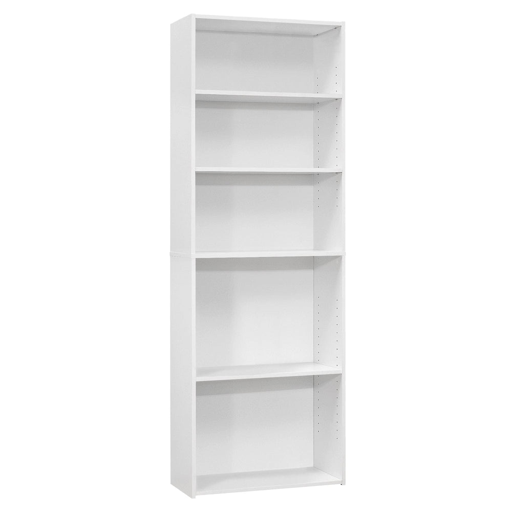 71" White Wood Adjustable Bookcase - Homeroots