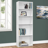 71" White Wood Adjustable Bookcase - Homeroots