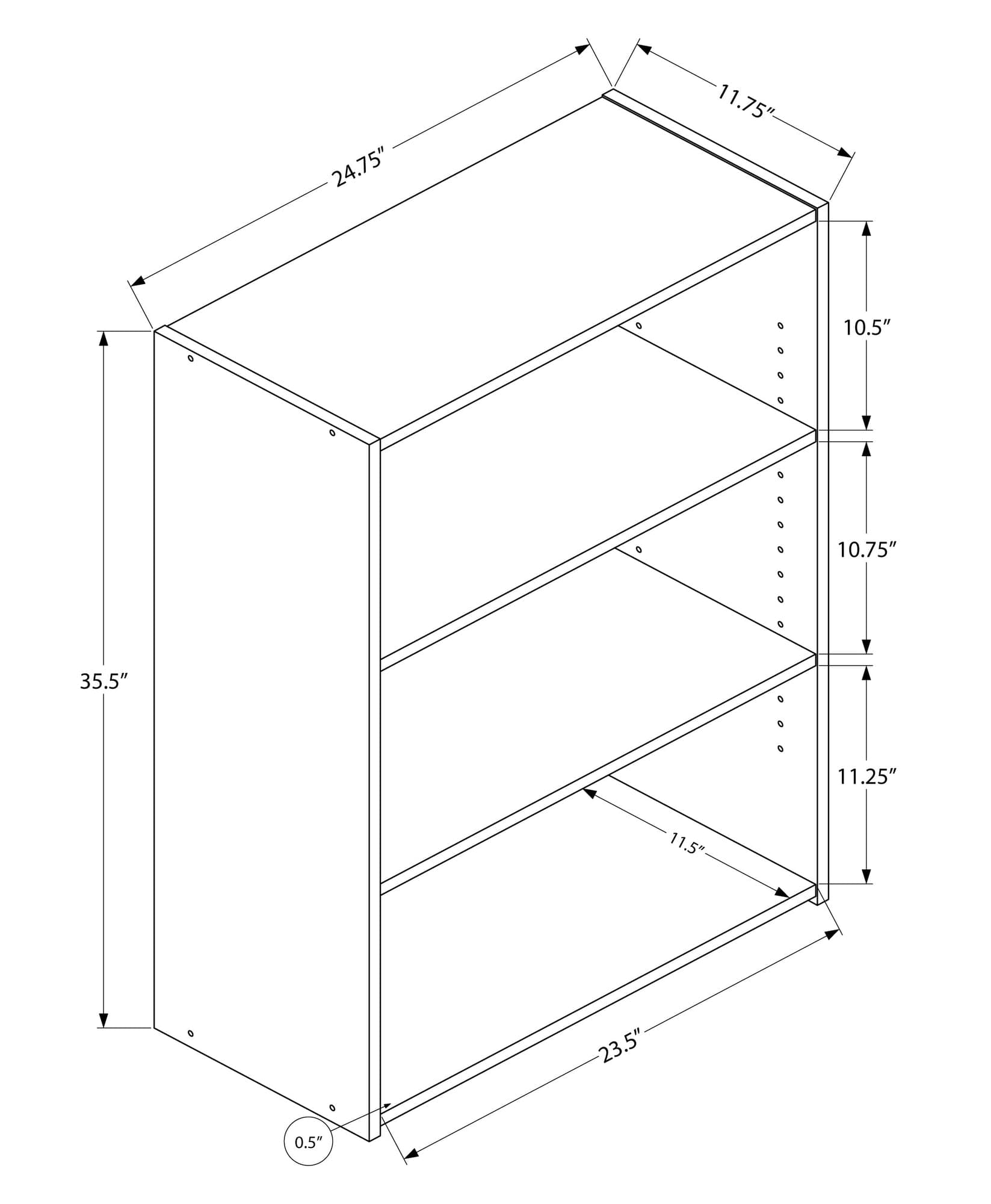 36" Gray Wood Adjustable Bookcase - Homeroots - Flyclothing LLC