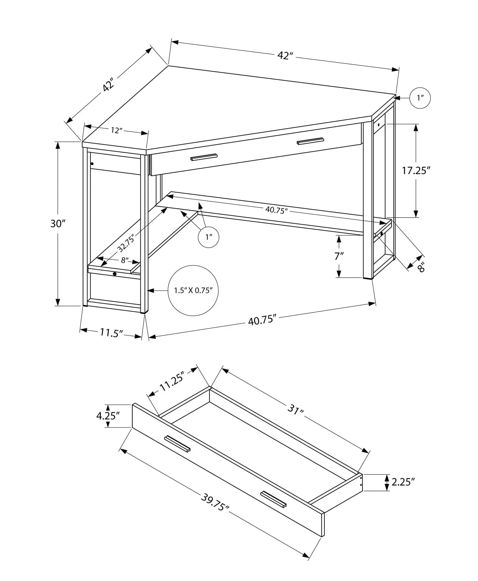 42" Brown and Black Corner Computer Desk - Homeroots - Flyclothing LLC