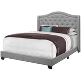 Solid Wood Queen Tufted Gray Upholstered Linen Bed With Nailhead Trim - Homeroots