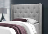 Gray Solid Wood Twin Tufted Upholstered Linen Bed Frame with Nailhead Trim - Homeroots