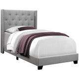 Gray Solid Wood Twin Tufted Upholstered Linen Bed Frame with Nailhead Trim - Homeroots