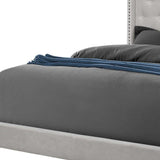 Solid Wood Queen Tufted Gray And Light Gray Upholstered Velvet Bed With Nailhead Trim - Homeroots