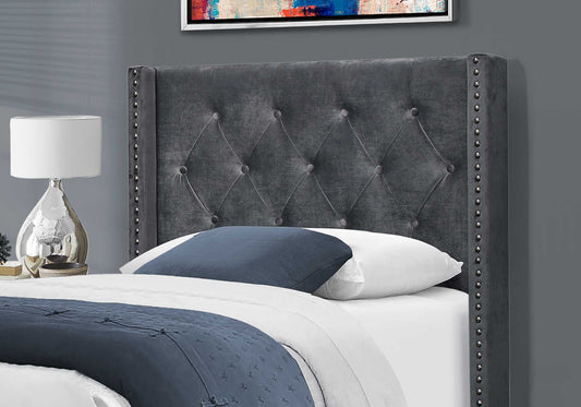 45.25" X 82.75" X 49.75" Dark Grey Velvet With Chrome Trim - Twin Size Bed - Homeroots