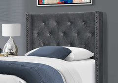 45.25" X 82.75" X 49.75" Dark Grey Velvet With Chrome Trim - Twin Size Bed - Homeroots
