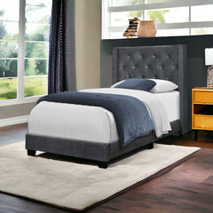 45.25" X 82.75" X 49.75" Dark Grey Velvet With Chrome Trim - Twin Size Bed - Homeroots
