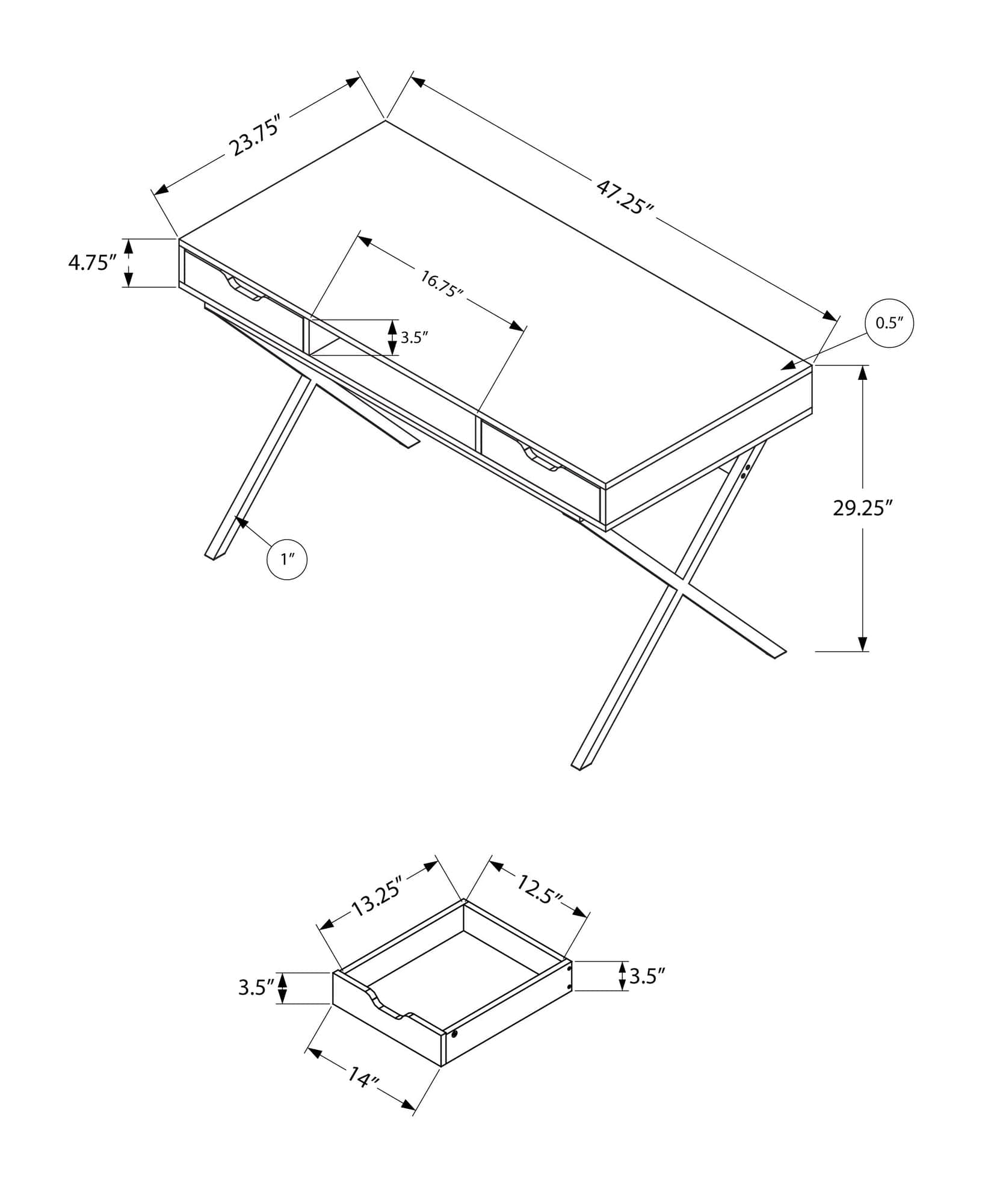 24" Dark Brown and Gold Computer Desk With Two Drawers - Homeroots - Flyclothing LLC