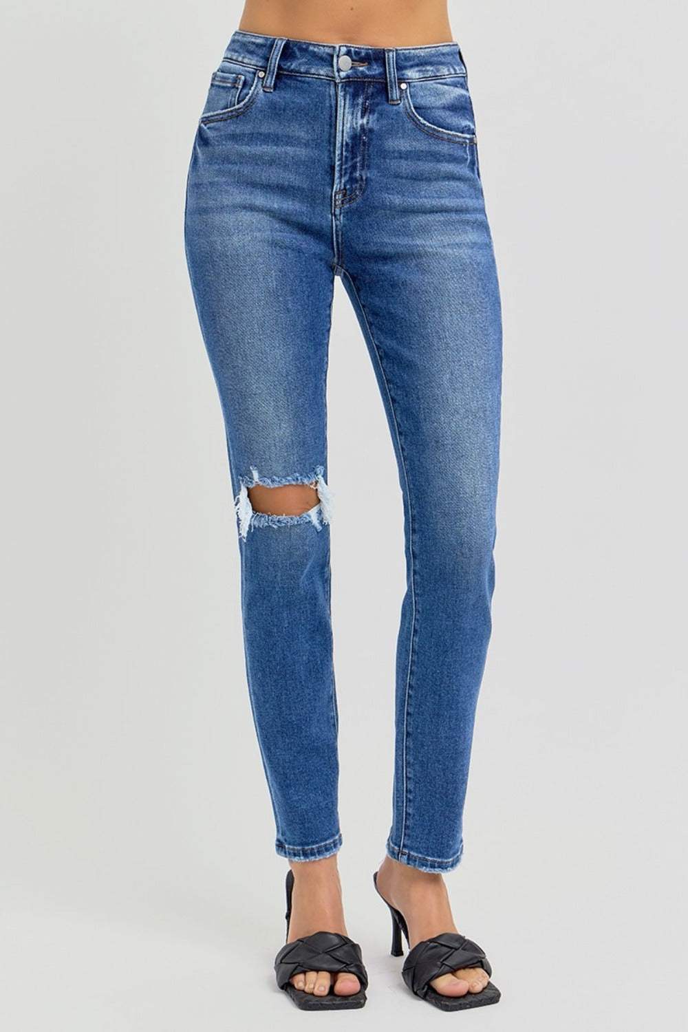 RISEN Full Size High Rise Ankle Skinny Knee Distressed Jeans - Trendsi - Flyclothing LLC