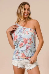 BiBi Floral Printed Jersey Knit Ruffle Sleeve Top - Trendsi - Flyclothing LLC