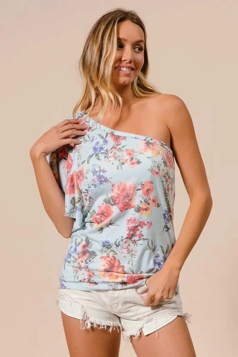 BiBi Floral Printed Jersey Knit Ruffle Sleeve Top - Trendsi - Flyclothing LLC