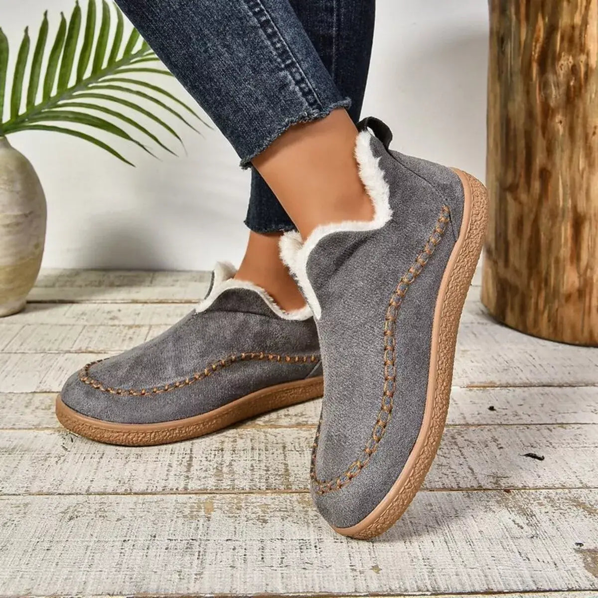 Round Toe Sherpa-Lined Slip-Ons - Trendsi - Flyclothing LLC