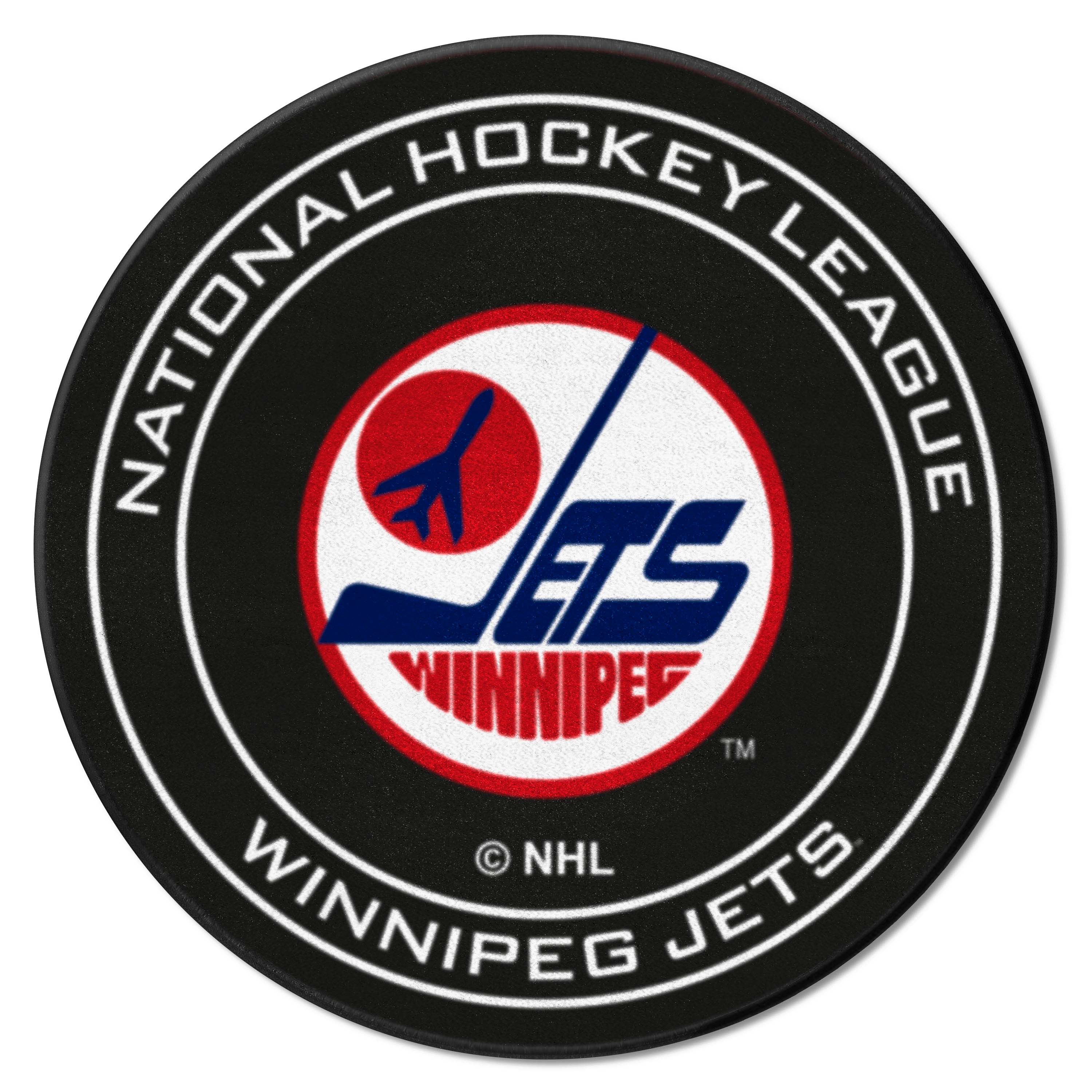 Retro NHL Winnipeg Jets Hockey Puck Rug - 27in. Diameter - Winnipeg Jets