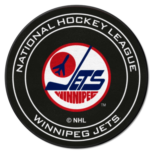 Retro NHL Winnipeg Jets Hockey Puck Rug - 27in. Diameter - Winnipeg Jets