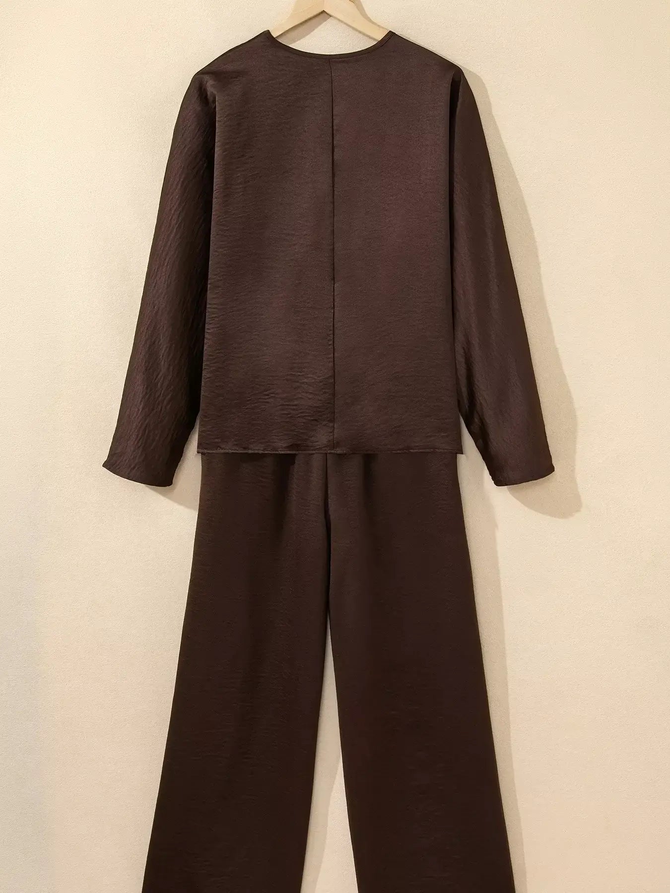 Braided V Neck Long Sleeve Loose Top and Drawstring High Waist Pants 2pcs Outfit - Trendsi - Flyclothing LLC
