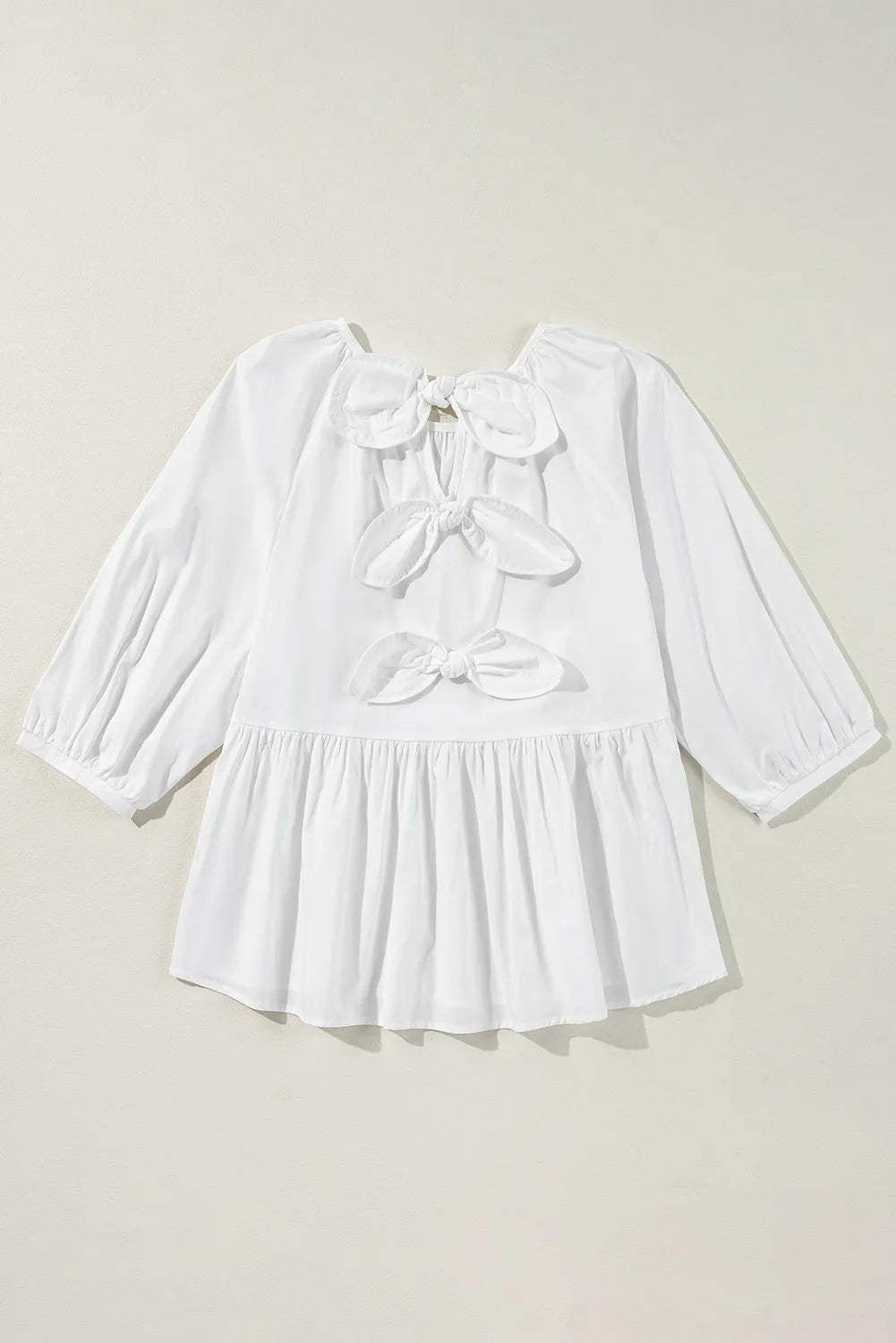 Bow Round Neck Three-Quarter Sleeve Blouse - Trendsi - Flyclothing LLC