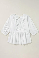 Bow Round Neck Three-Quarter Sleeve Blouse - Trendsi - Flyclothing LLC