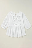 Bow Round Neck Three-Quarter Sleeve Blouse - Trendsi
