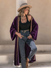 Embroidered Open Front Long Sleeve Cardigan - Trendsi