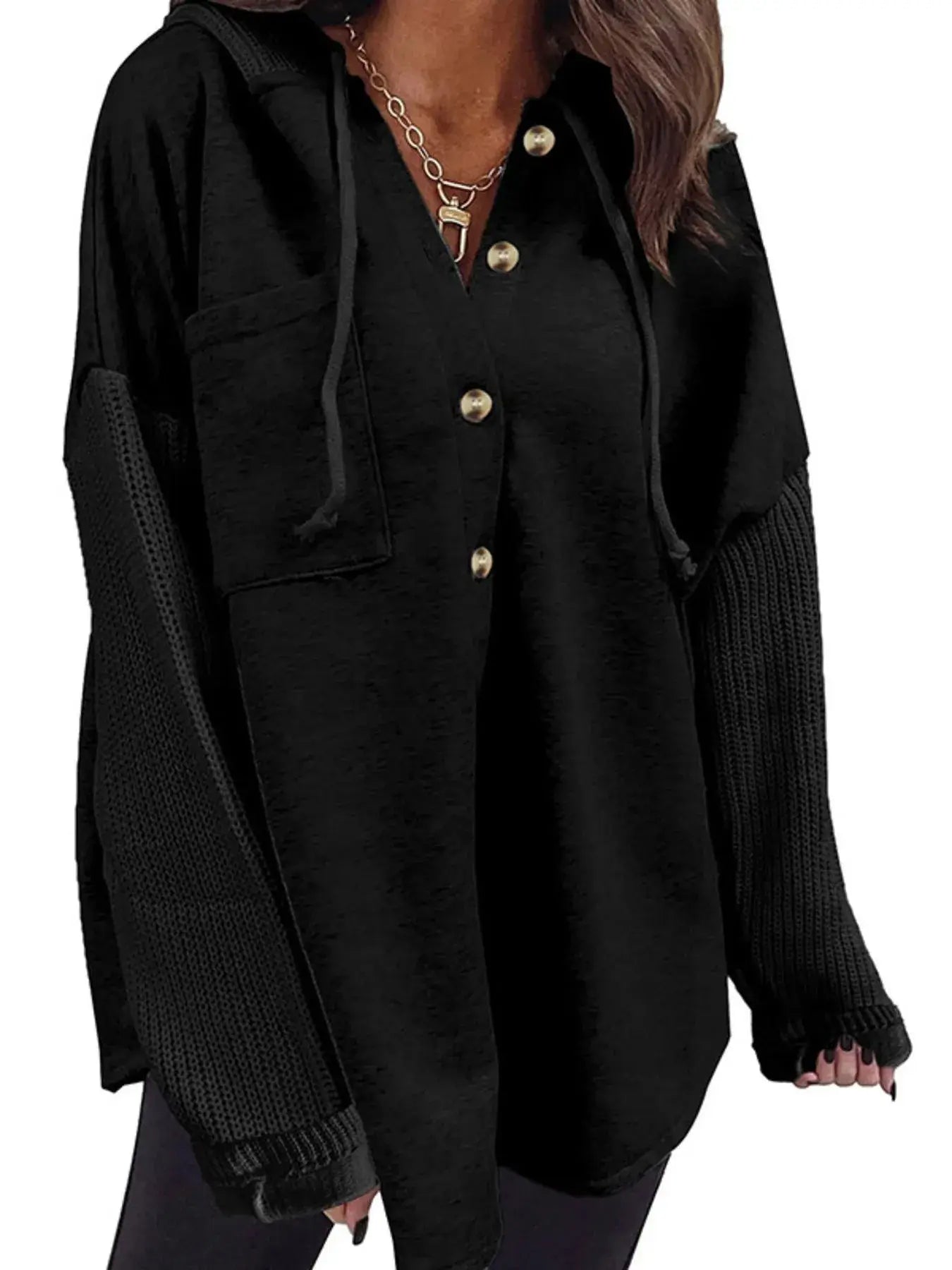 Drawstring Button Front Hoodie - Trendsi - Flyclothing LLC