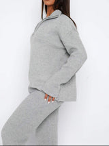 Quarter Zip Long Sleeve Top and Pants Set - Trendsi - Flyclothing LLC