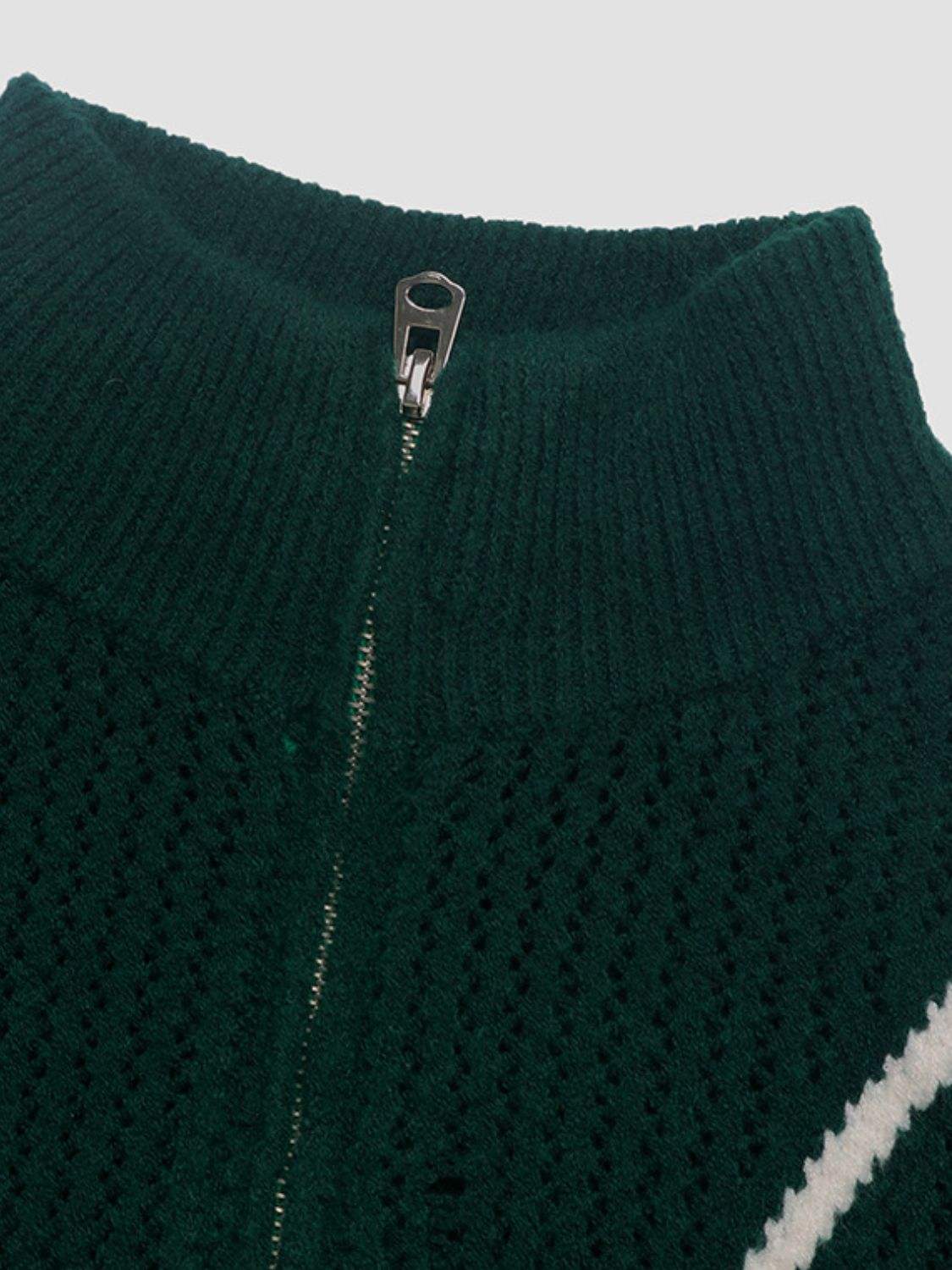 Perfee Contrast Half Zip Long Sleeve Sweater - Trendsi - Flyclothing LLC