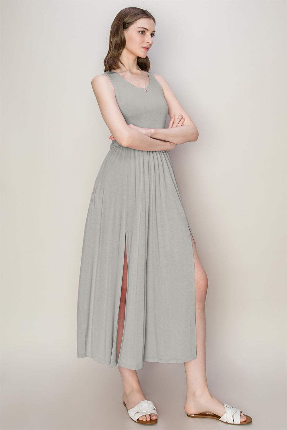 HYFVE Sleeveless Slit Midi Dress - Trendsi - Flyclothing LLC