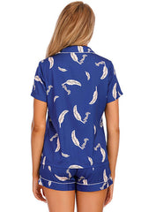 Printed Button Up Short Sleeve Top and Shorts Lounge Set - Trendsi - Flyclothing LLC