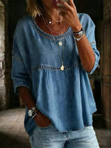 Full Size Hollow Out Round Neck Top Plus Size - Trendsi - Flyclothing LLC