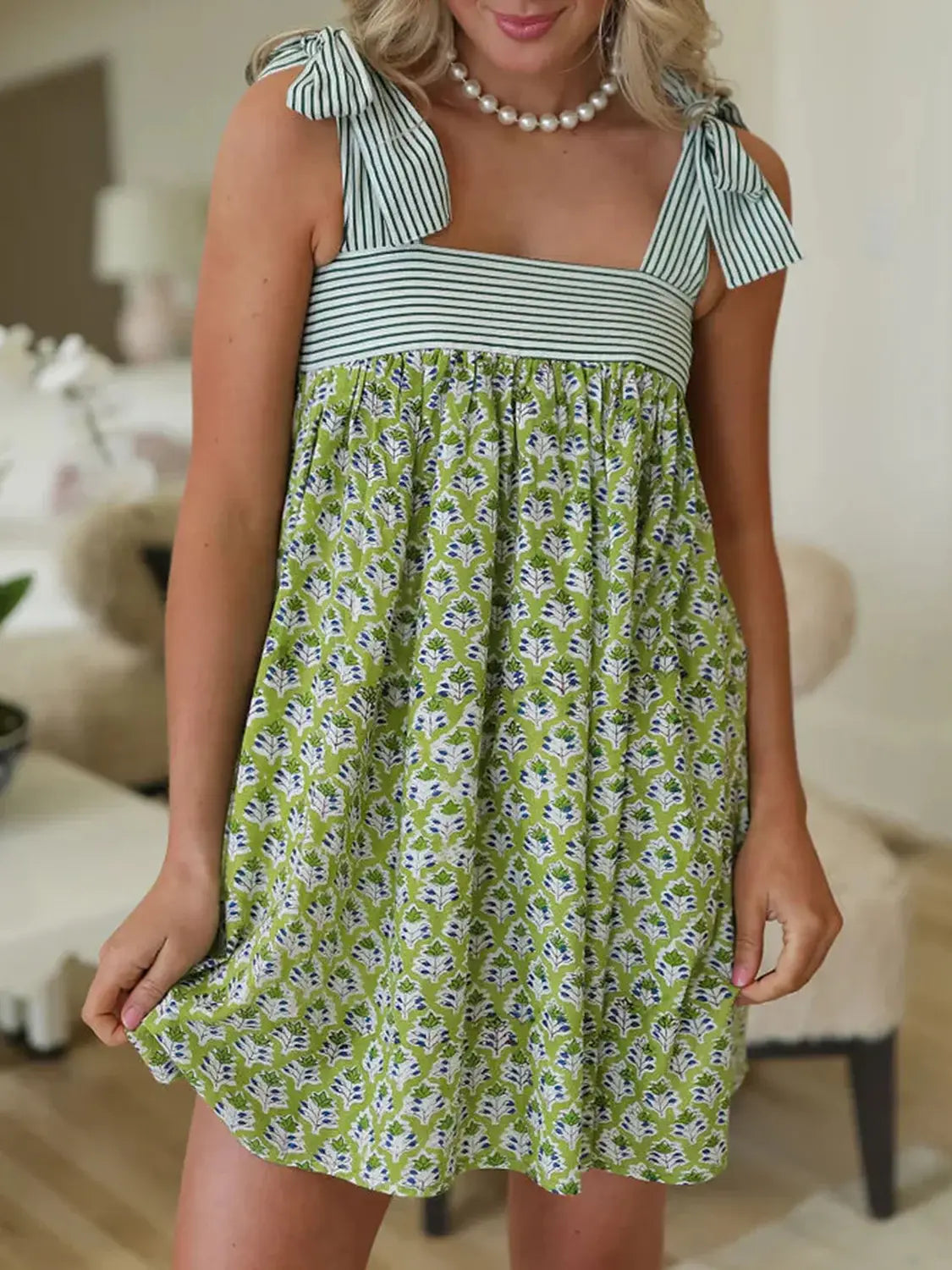Printed Tie Shoulder Mini Cami Dress - Trendsi - Flyclothing LLC