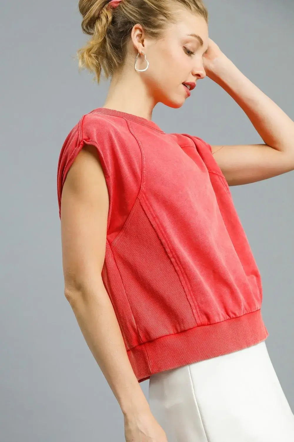 Umgee Round Neck Cap Sleeve Sweatshirt - Trendsi - Flyclothing LLC