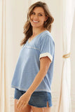 Hailey & Co Contrast Trim Short Sleeve T-Shirt - Trendsi - Flyclothing LLC