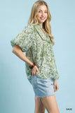 Umgee Abstract Print Ruffled Puff Sleeve Top - Trendsi - Flyclothing LLC